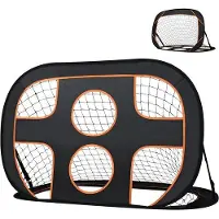 OEM 2-in-1 voetbaldoel voor tuin en kinderen, voetbaldoel met doelscherm, opvouwbaar voetbaldoel, pop-up voetbaltrainingdoel, 121 x 80 x 80 cm, zwart + oranje