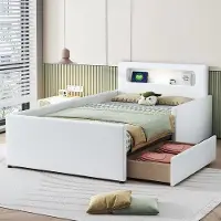 OEM Babybed van stof - Bed voor jongens en meisjes - Voor een veilige nachtrust - Met USB-nachtkastje - 90 x 200 cm - Wit
