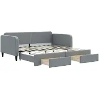 vidaXL Slaapbank met onderschuifbed lades 100x190 cm stof lichtgrijs
