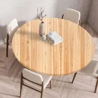 OEM Ronde, afwasbare, 3D-geprinte tafelkleed, 140 cm, gemaakt van licht hout, geschikt voor keuken, eetkamer, picknicktafels, met elastische rand