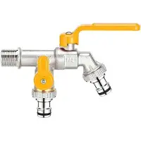 OEM Messing tuinkraan, 1/2 inch, met 4-punts schroefaansluiting, afmetingen 1/2 x 3/4 x 3/4, met dubbele uitlaat en dubbele kop