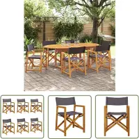 The Living Store Inklapbare Stoelen - Tuinstoelen - Tuinstoelen 6 st inklapbaar stof donkergrijs - Buitentools - Lounge Stoel - Acacia Hout