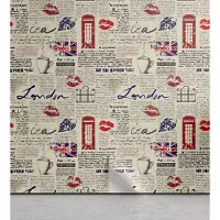Abakuhaus Tea Party Peelable & Adhesive Behang voor thuis, Zelfklevende Woonkamer Keukenaccent, 33cm x 90cm, Beige Navy Blue Red