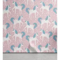 Abakuhaus Unicorn Party Peelable & Adhesive Behang voor thuis, paard, zelfklevende woonkamer keukenaccent, 33 cm x 250 cm, Rose Sea Blue White