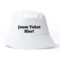L-merch Witte Bucket Hat Gepersonaliseerd met tekst - Bedrukt met jouw tekst - Festival - feest - vissers hoedje