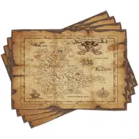 Abakuhaus Eilandkaart Placemats, oude papieren schatkaart, wasbare stof eetkamer keukentafeldecoratie digitale print, kameel