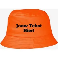 L-merch Oranje Bucket Hat Gepersonaliseerd met tekst - Bedrukt met jouw tekst - Festival - feest - voetbal - WK - EK - koningsdag