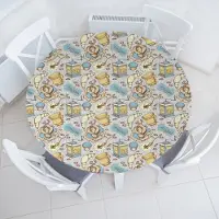 Abakuhaus Koffie Elastisch Ronde Tafelkleed, Vluchtige Croissantrozen, Allround elastisch tafelkleed, 100 cm - 110 cm, Meerkleurig