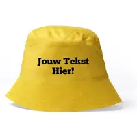 L-merch Gele Bucket Hat Gepersonaliseerd met tekst - Bedrukt met jouw tekst - Festival - feest - vissers hoedje