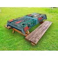 Abakuhaus Kapper Buitentafelkleed, Tag in Barbershop, Decoratief Wasbaar Picknicktafelkleed, 145 x 210 cm, Blauw Groen Rood