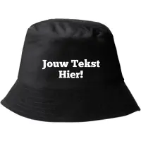 L-merch Zwarte Bucket Hat Gepersonaliseerd met tekst - Bedrukt met jouw tekst - Festival - feest - vissers hoedje