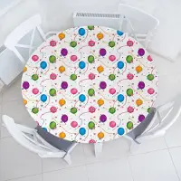Abakuhaus verjaardag elastisch rond tafelkleed, ballonster, allround elastisch tafelkleed, 90 cm - 100 cm, wit paars blauw groen meerkleurig