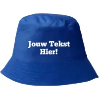 L-merch Blauwe Bucket Hat Gepersonaliseerd met tekst - Bedrukt met jouw tekst - Festival - feest - vissers hoedje