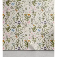 Abakuhaus Bloemen Aftrekbaar & Plakbehang voor thuis, Vintage tuinplanten, Zelfklevende Woonkamer Keukenaccent, 33 cm x 250 cm, Reseda Green Beige
