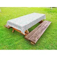 Abakuhaus Mid-Century Buitentafelkleed, bloemvormige motieven, decoratief wasbaar picknicktafelkleed, 145 x 210 cm, wit en meerkleurig