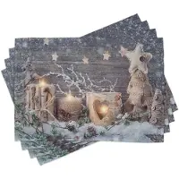 Abakuhaus kerstplacemats, kaarsen wintervakantie, wasbare stoffen eettafel decoratie digitale print, khakigrijze