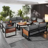 HomebyHome Gartenlounge Set 8-delig 115x60x64 cm – Luxe Tuinmeubel Set met 2x 2-Zitsbanken, 4 Stoelen, 2 Tafels, Verzinkt Staal & Acaciahout – Grijs – HomebyNicole