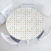 Abakuhaus Insecten Elastisch Rond Tafelkleed, Allround Elastisch Stoffen Tafelkleed, 100 cm - 110 cm, Witblauw Meerkleurig