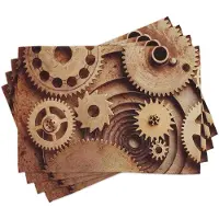 Abakuhaus industriële placemats, klokken, tandwielen, wasbare stoffen eetkamerkeukentafeldecoratie digitale print, kaneel