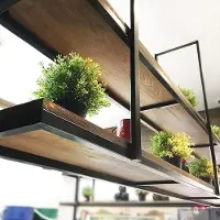 Nicole Wandplank Keuken Hangrek 150x30x80 cm – Houten & Metalen Floating Shelves met Plafondmontage – Industrieel Opbergrek voor Keuken, Kruiden, Decoratie & Woonkamer