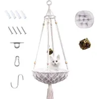 OEM Handgemaakte katoenen kattenmand - Duurzaam speelgoed voor ontspanning - Kattenhangmat, 35 x 119 cm, in crème kleur