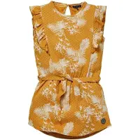 LEVV meisjes linnen jurk Neele Mustard Leaves - maat 86