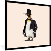 PosterMonkey Fotolijst incl. Poster - Pinguïn - Dier - Hoed - Colbert - Zwart - 40x40 cm - Posterlijst
