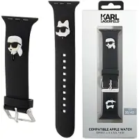 Karl Lagerfeld Pasek KLAWMSLKCNK Apple Watch 38/40/41mm czarny/zwart bandje 3D Rubber Karl&Choupette (Silicone), Horlogebandjes, Zwart