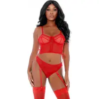 Erotic Treasure Forplay - Ring Me Up Bustier Set - Rood