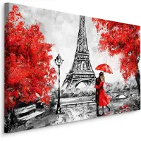 Karo-art Schilderij - Romantiek bij de Eiffeltoren, zwart, wit, rood, premium Print