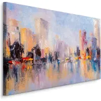 Karo-art Schilderij - Panorama stad (print op canvas), multi-gekleurd, 4 maten, wanddecoratie