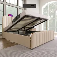 Sweiko -Gestoffeerd tweepersoonsbed- hoofdbord met gouden sierstrepen en USB Type-C 140 x 200 cm- hydraulisch opbergbed- zonder matras