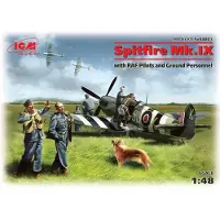 ICM Modelbouwpakket Militaire voertuigen - 48801 Spitfire Mk IX with Raf Pilots Plastic - 1:48 - Modelbouw