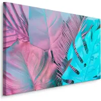 Karo-art Schilderij - Tropische bladeren in Neon kleuren, Premium Print