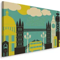 Karo-art Schilderij - Symbolen van Londen, groen, geel, zwart, Premium Print