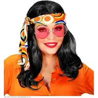 Finidi Pruik disco hippie zwart met hoofdband