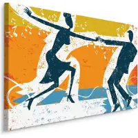 Karo-art Schilderij - Dansende mensen, Geel, Oranje, Blauw, premium Print