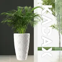 Kadax Bloempot met inzetstuk en handgrepen, plantenbak van kunststof in 5 maten, uv-bestendig, weerbestendig, hoog, met 3D-effect, wit, hoogte: 58,5 cm