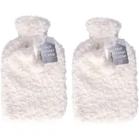 Did Warmwaterkruik - 2x - met zachte pluche hoes - wit - 2L - kruik