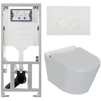 Geberit QeramiQ Luma Douche WC Set - UP320 inbouwreservoir - met Burda frame - fohn - ladydouche - mat witte metalen bedieningsplaat - ronde knoppen - glans wit SW1247816/SW706190/0701131