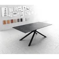 DELIFE Eettafel Edge 200x100cm Laminam keramiek grijs middenpoot kruis zwart