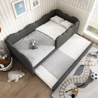 Merax Slaapbank 90x190 cm - met uitschuifbaar bed - kinderbed met lattenbodem - grijs - zonder matras