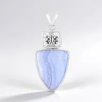 Cavill - Zilveren Hanger - 925 Sterling Zilver - Blauwe Kant Agaat 21 ct & Witte Kwarts 6,4 ct - Elegante Edelsteen Sieraden