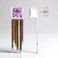 Cavill - 925 Sterling Zilveren Oorbellen - Lavendel Amethist 3,19 ct & 10 Zirkonia 0,19 ct - Princess Slepen - Modern & Luxe