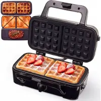 Kitchenbrothers 3-in-1 Wafelijzer - Tosti Apparaat - Contact Grill - Verwisselbare Platen - RVS
