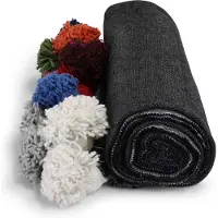 Safaary Marokkaanse bedsprei antraciet met gekleurde pom-poms