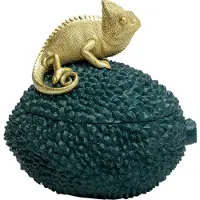 Kare decoratieve doos Kameleon, hoogte 20 cm, donkergroen, goud Chameleon, groen, Woon-/ Eetkamer, Kunststof