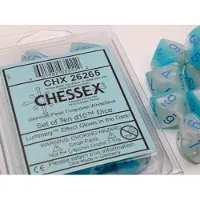Chessex Gemini Parel Turquoise-Wit/Blauw Lichtgevende Dobbelsteenset (10 stuks)