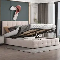 SINGULARITY -Gestoffeerd bed 140x200- tweepersoonsbed- in hoogte verstelbaar gestoffeerd hoofdeinde- jeugdbed crèmewit- zonder matras