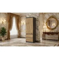 Lovely Casa Kledingkast Casa Velluto NeroLine – Garderobekast met 3 Lades en Open Plank – Linnenkast 50x180,5x40 cm – Grafiet / Wotan Eiken – Smalle Opbergkast voor Slaapkamer, Kinderkamer of Gang